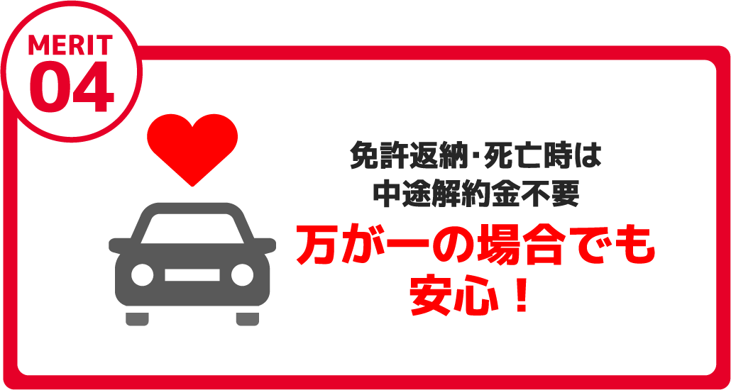 MERIT04免許返納・死亡時は中途解約金不要万が一の場合でも安心！